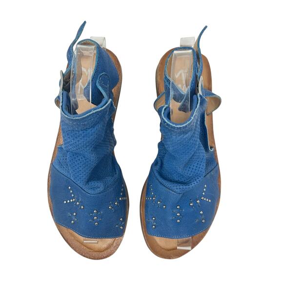 Miz Mooz‎ Fifi Sandals Flat Leather Perforated Ankle Strap Blue Size 39 US 8.5 9 - Picture 3 of 14